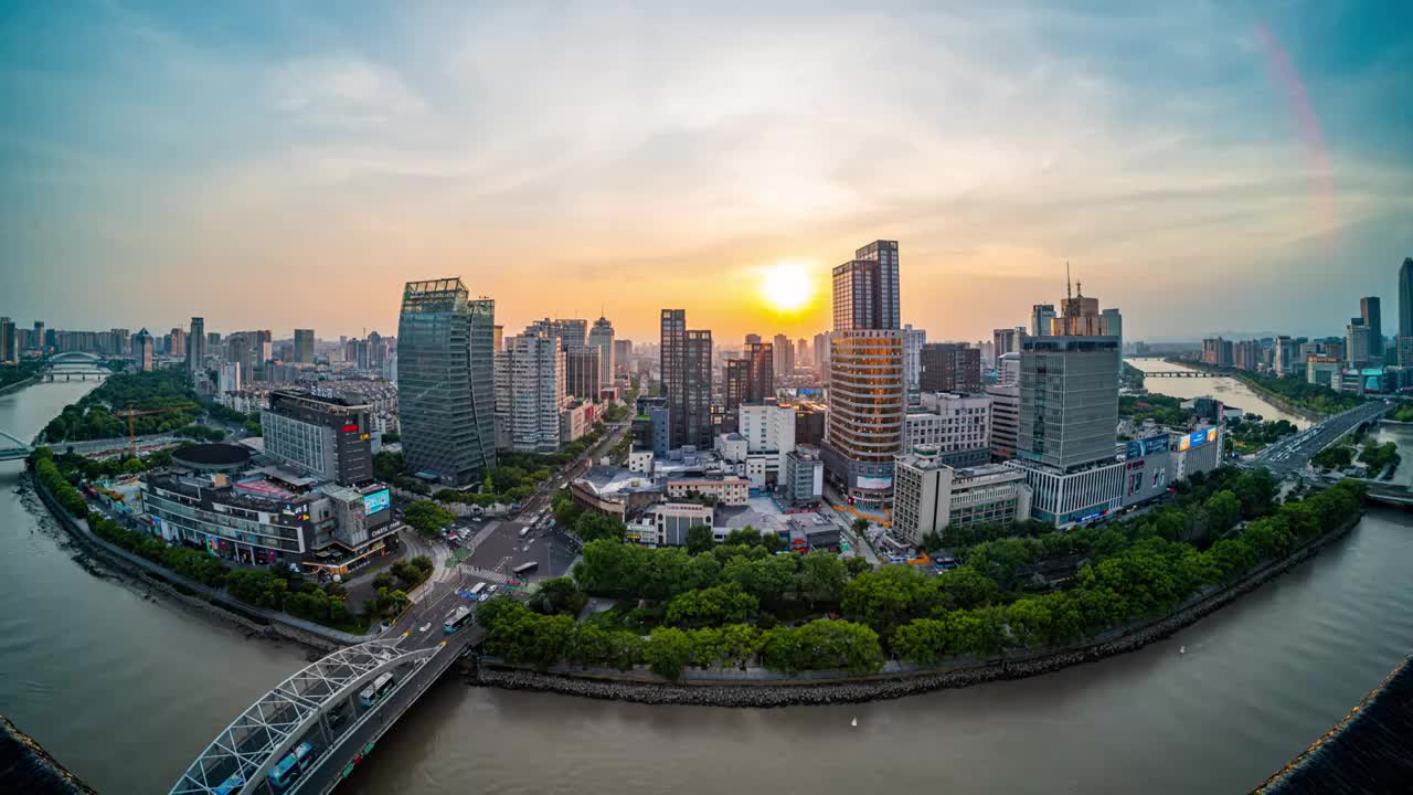 宁波三江口日转夜日落夜景视频素材