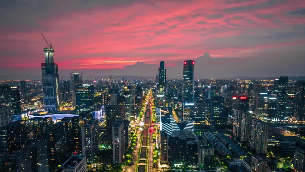 宁波东部新城晚霞夜景视频素材