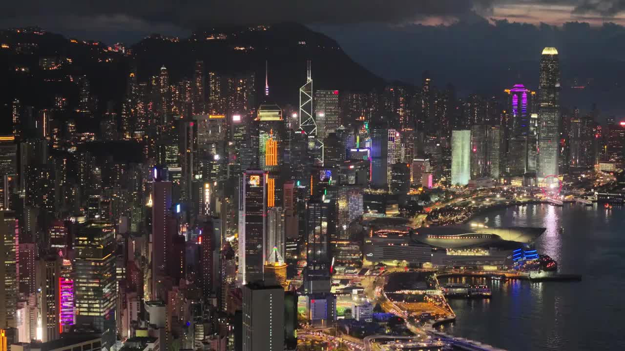 航拍香港夜景4K维多利亚港视频素材