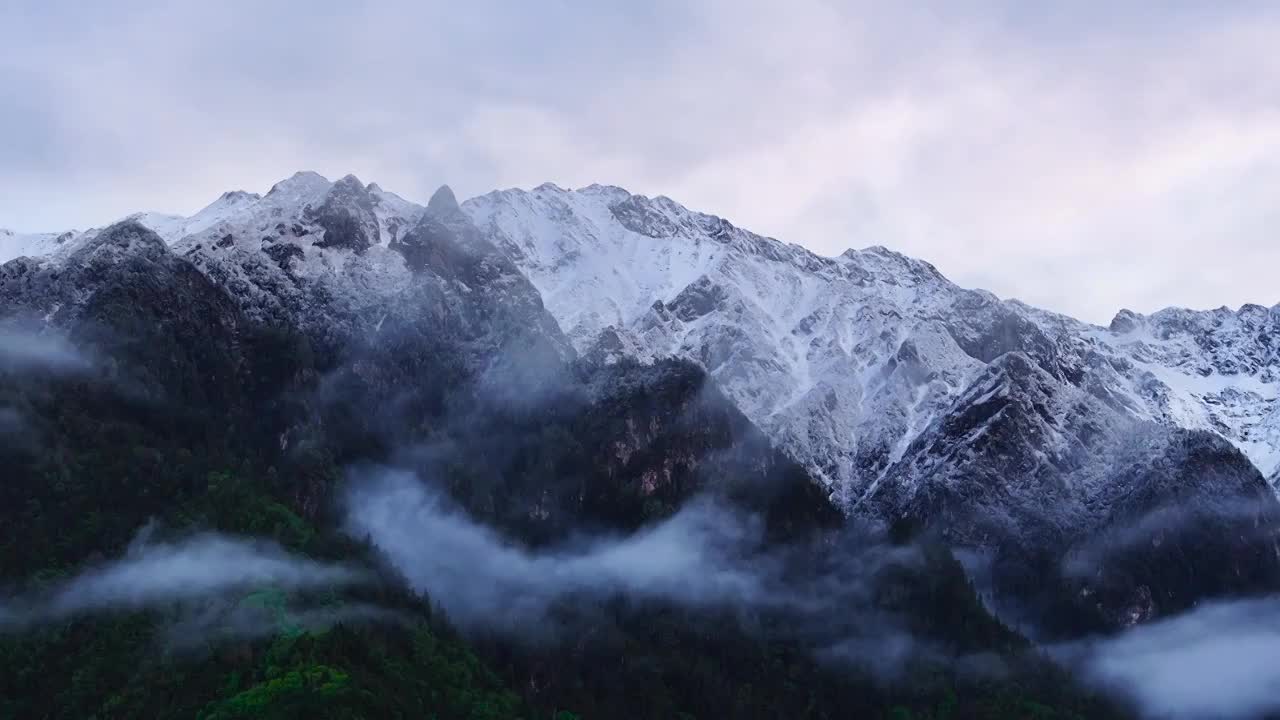 4K航拍四川毕棚沟雪山云雾美景视频素材