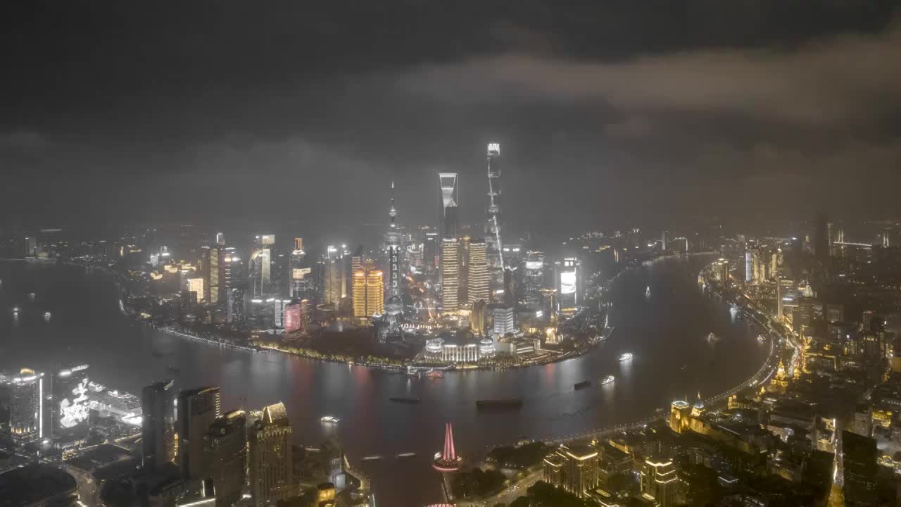 上海外滩灯光夜景航拍视频下载