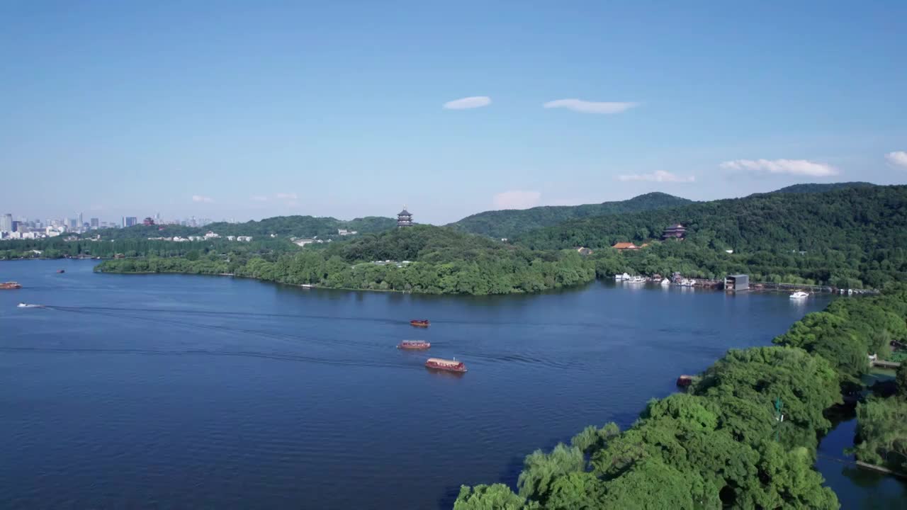 杭州夏日西湖荷花 航拍视频素材