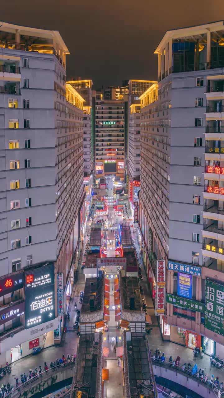 商业步行街夜市，柳州谷埠街夜景延时摄影视频素材