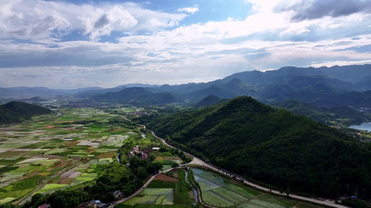 航拍乡村绿色稻田视频素材