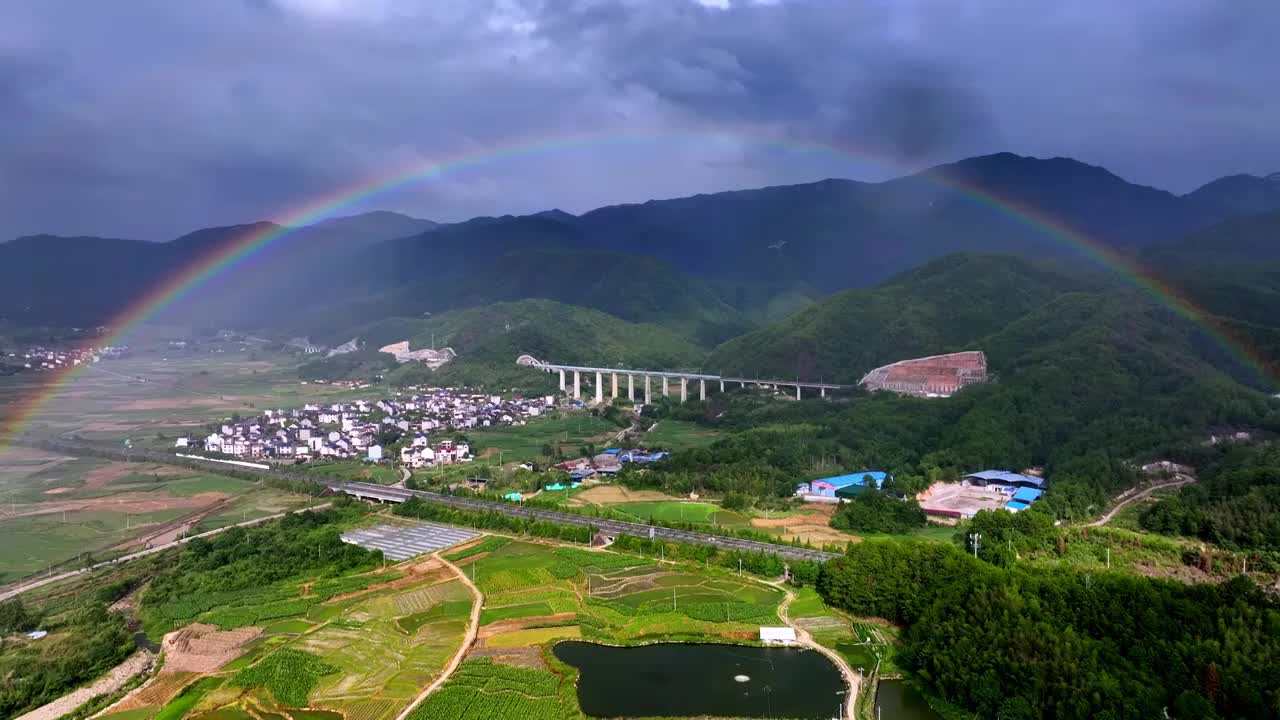 航拍乡村绿色稻田视频素材