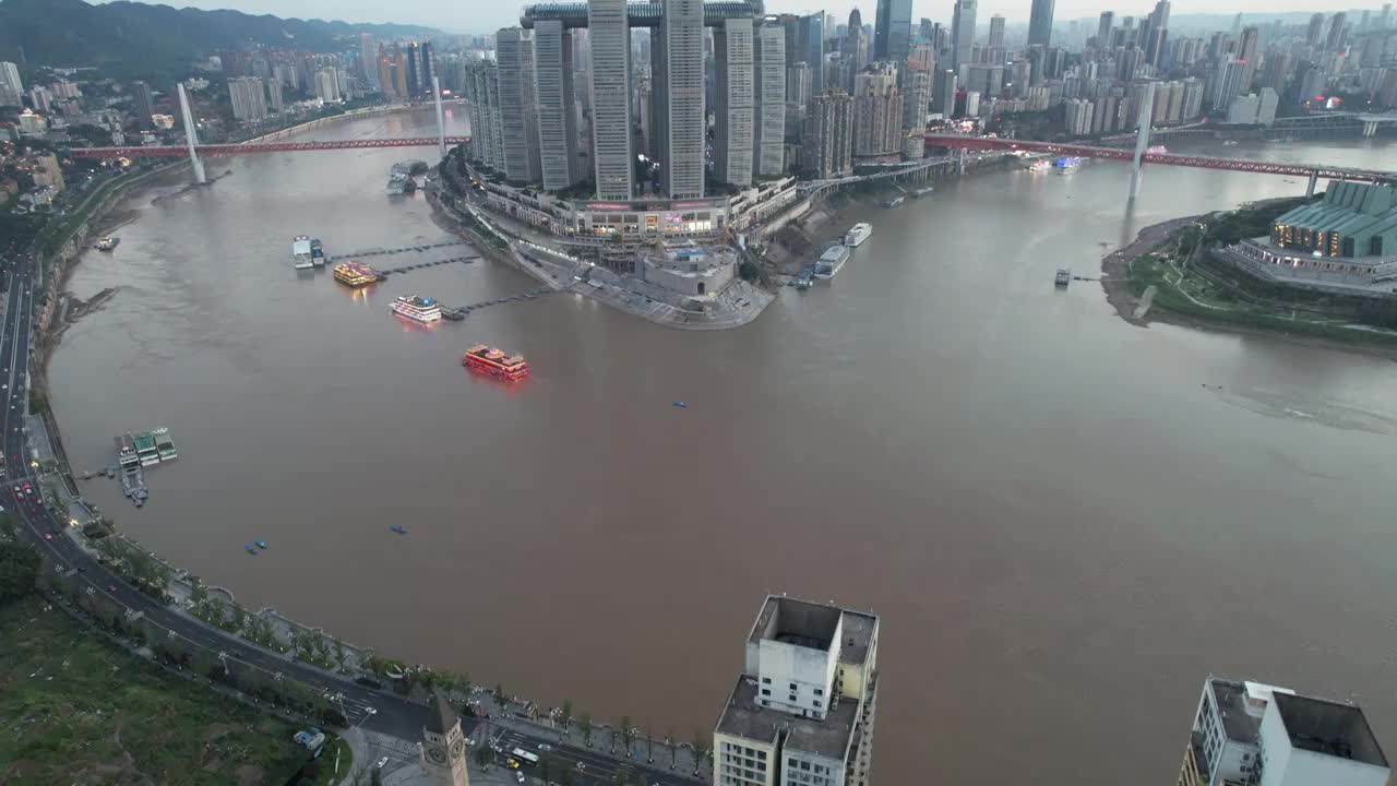 重庆航拍夜景城市风光朝天门视频下载