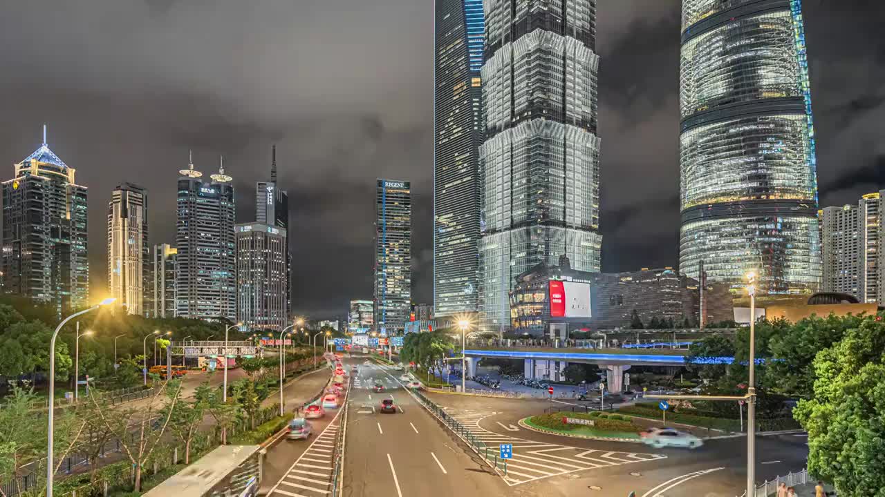 4K上海陆家嘴夜景延时视频素材