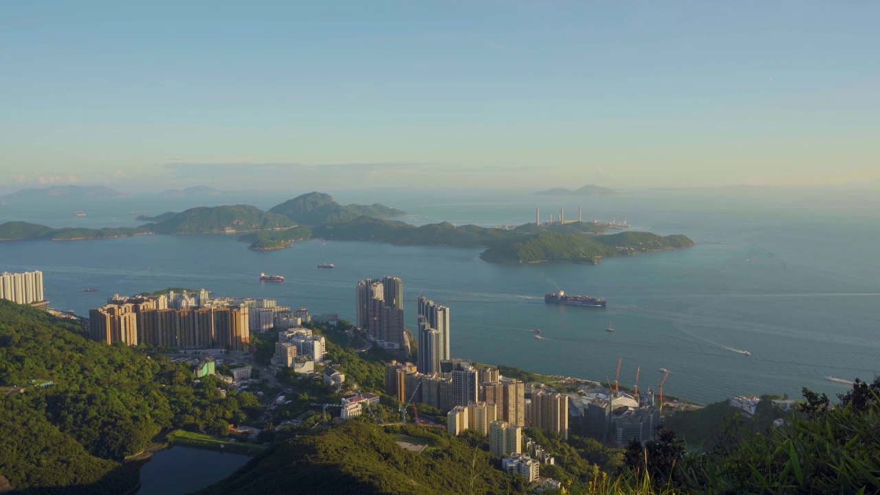 香港西高山海洋岛屿黄昏日落高视角视频素材