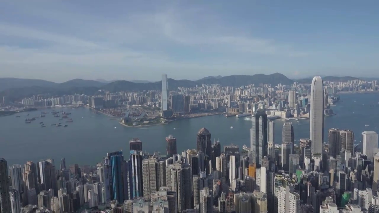 香港海滨城市天际线白昼高视角全景视频素材