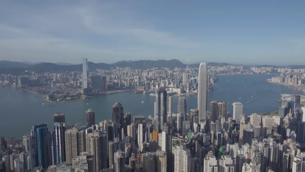 香港海滨城市天际线白昼高视角全景视频素材