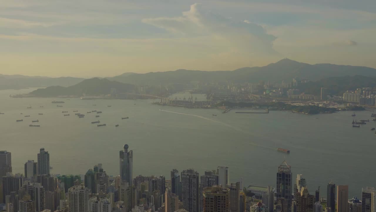 香港海滨城市天际线白昼高视角全景视频素材