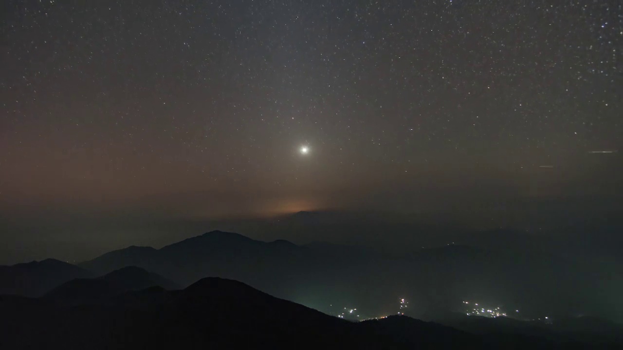 金星，黄道光和飞机轨迹，星空延时摄影视频素材