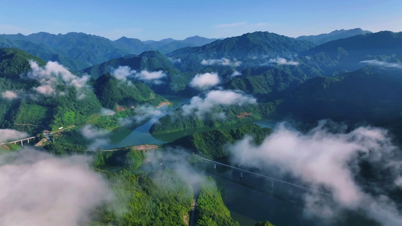 秦岭大自然青山绿水山川湖面视频素材