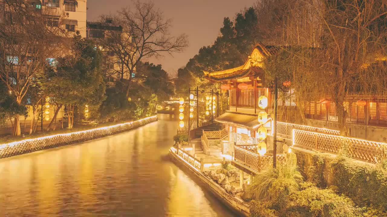 南京夫子庙景点夜泊秦淮夜景延时视频下载