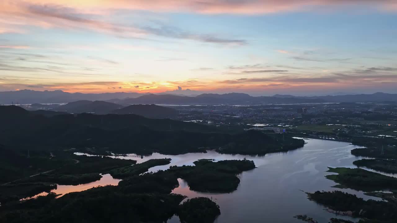 4k广东绿水青山水库乡村日出自然风光视频素材