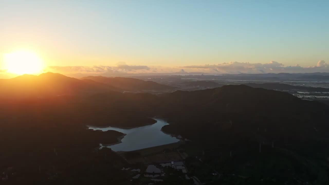 4k广东绿水青山水库乡村日出自然风光视频素材