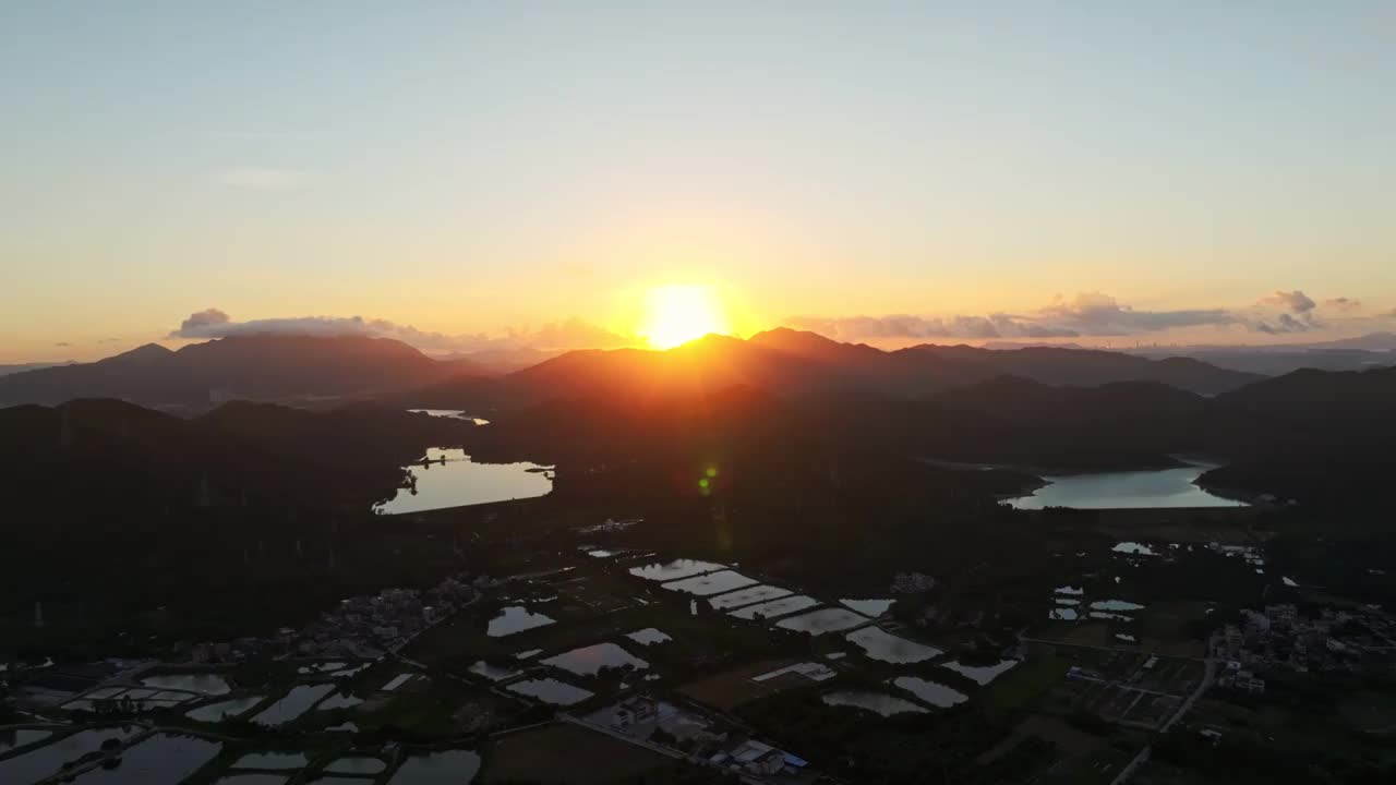 4k广东绿水青山水库乡村日出自然风光视频素材