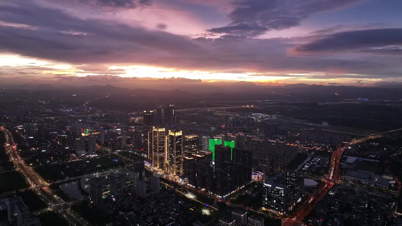 航拍杭州未来科技城日落晚霞城市风光视频素材