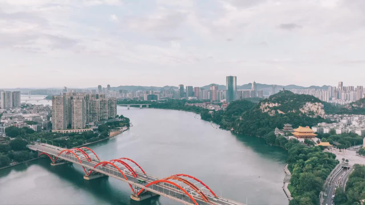 柳州江滨山水城市风光航拍延时摄影视频素材