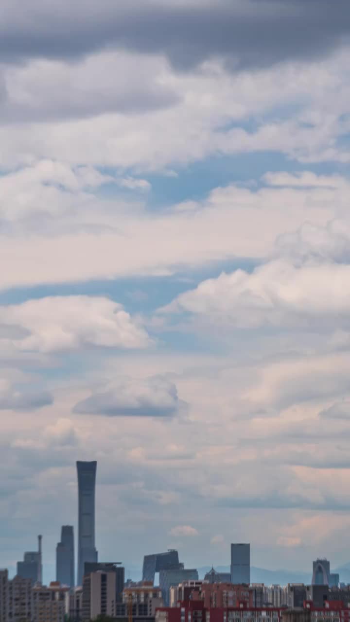 黄昏晚霞云景北京CBD地标摩天大楼全景视频下载