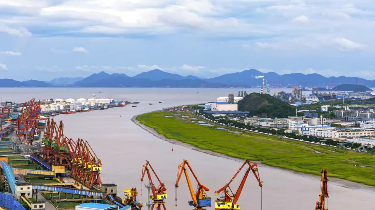 宁波镇海口，甬江日海口，宁波港，延时摄影视频素材