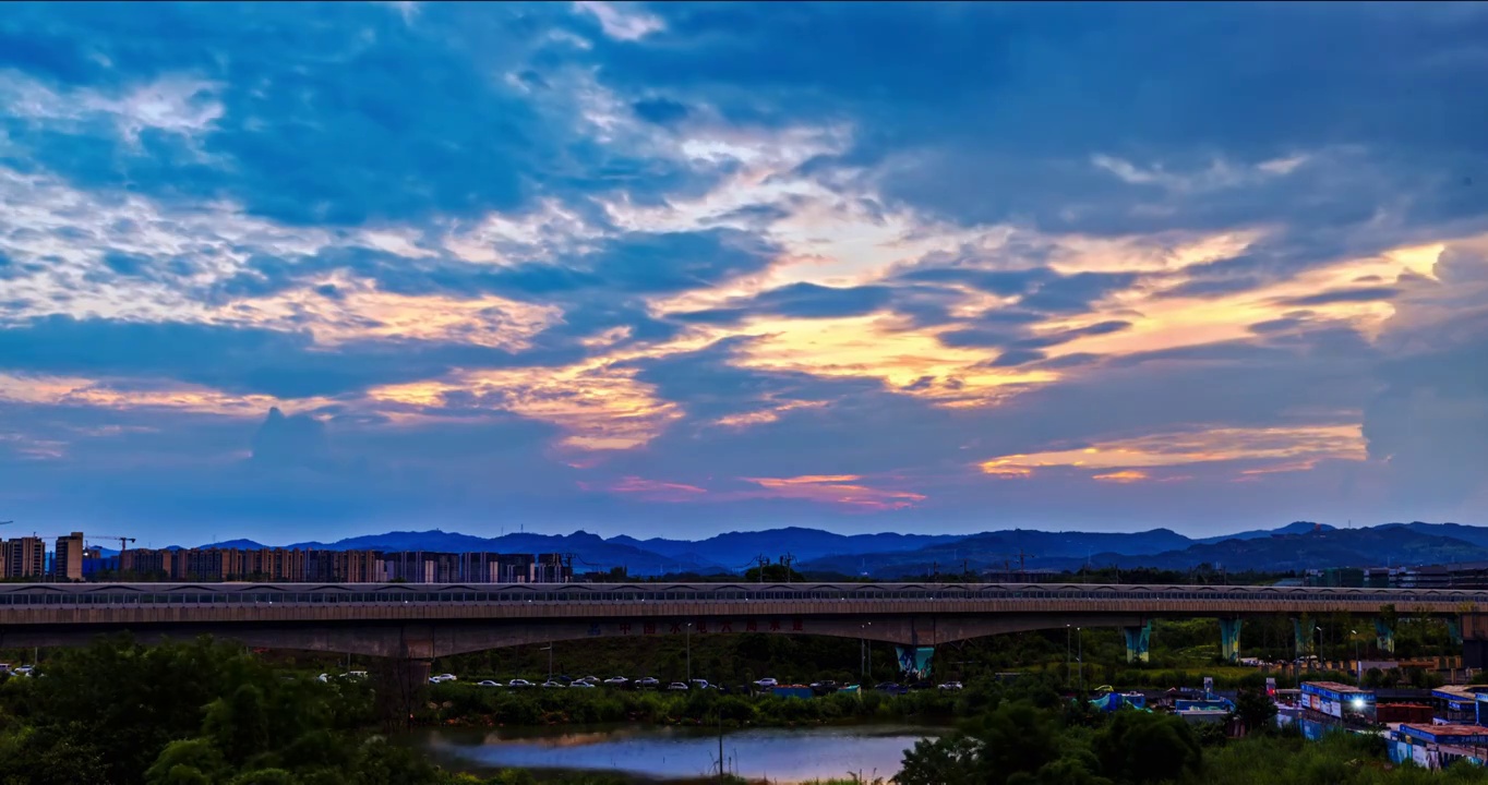 成都简阳东部新区丹景台夕阳延时视频素材