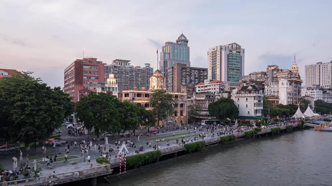 广州粤海关日转夜延时视频素材