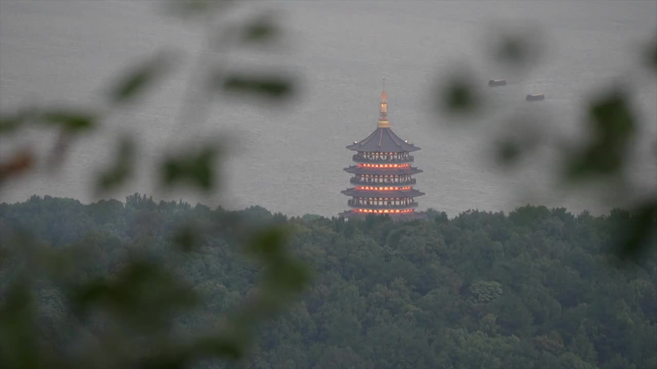 杭州西湖雷峰塔夜景视频素材