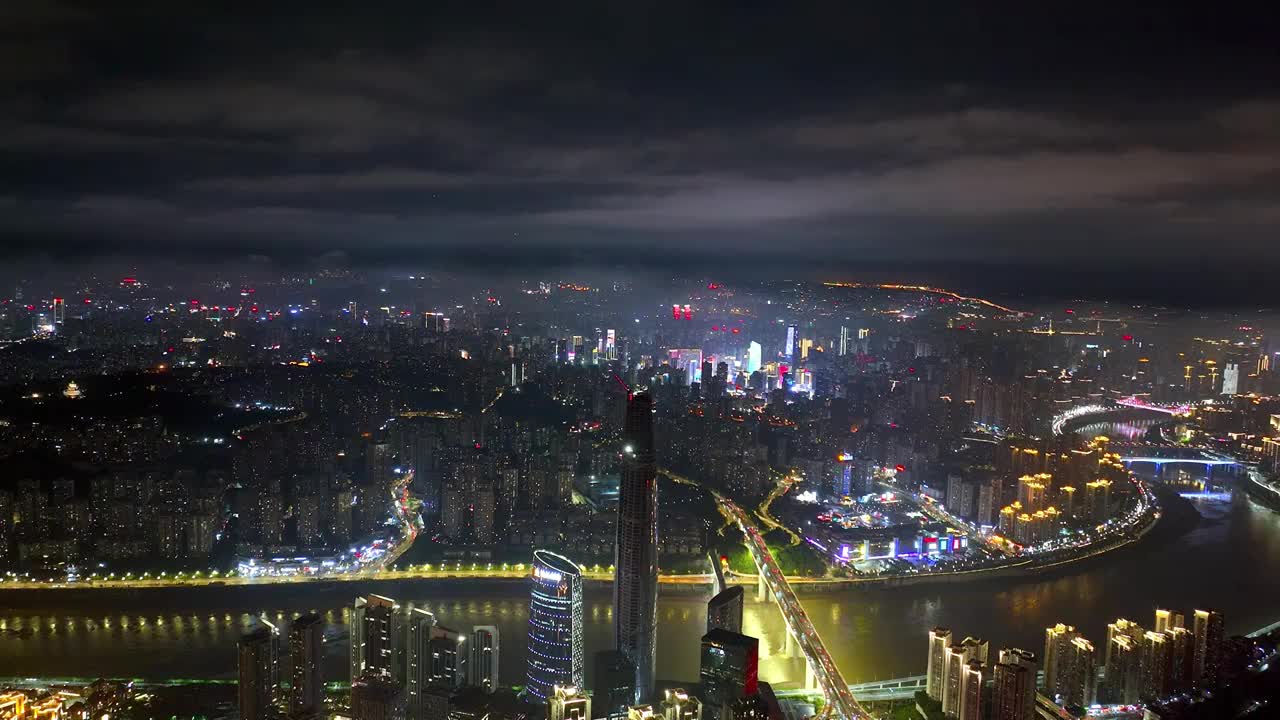 航拍重庆嘉陵江都市夜景风光视频素材