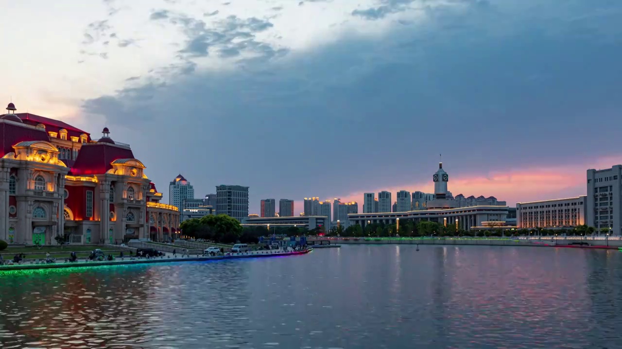 天津海河津湾广场城市建筑日落风光延时视频素材