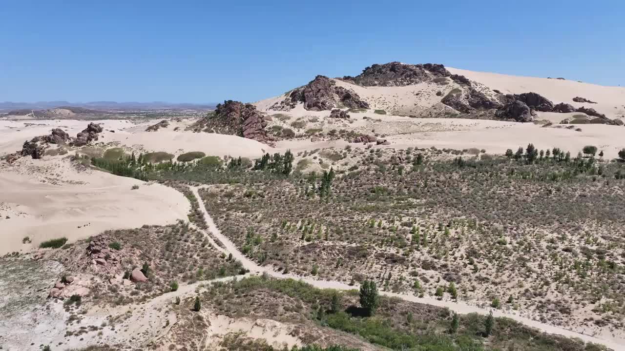 内蒙赤峰玉龙沙湖沙漠地质风光航拍视频素材