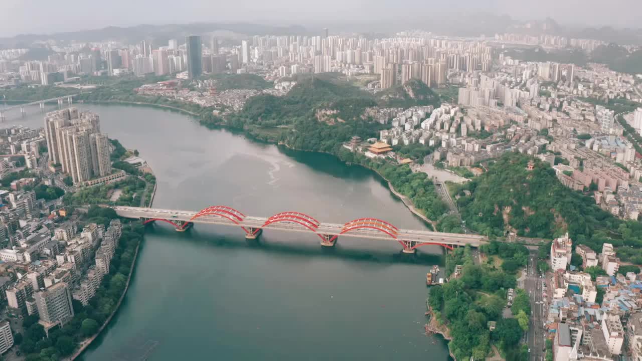 柳州江滨城市山水风光航拍视频素材