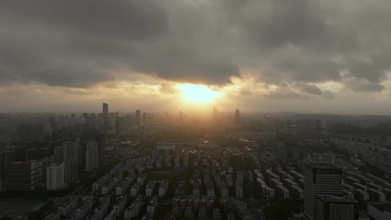 宁波宣传片，黄昏日落，城市航拍4k，空镜头视频素材