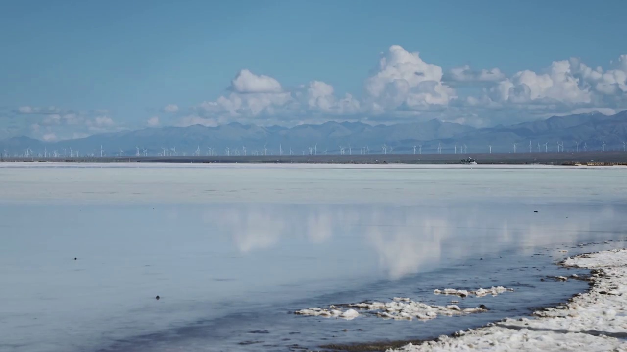 茶卡盐湖的天空之境，静谧湖泊的倒影，水天一色的景观视频素材