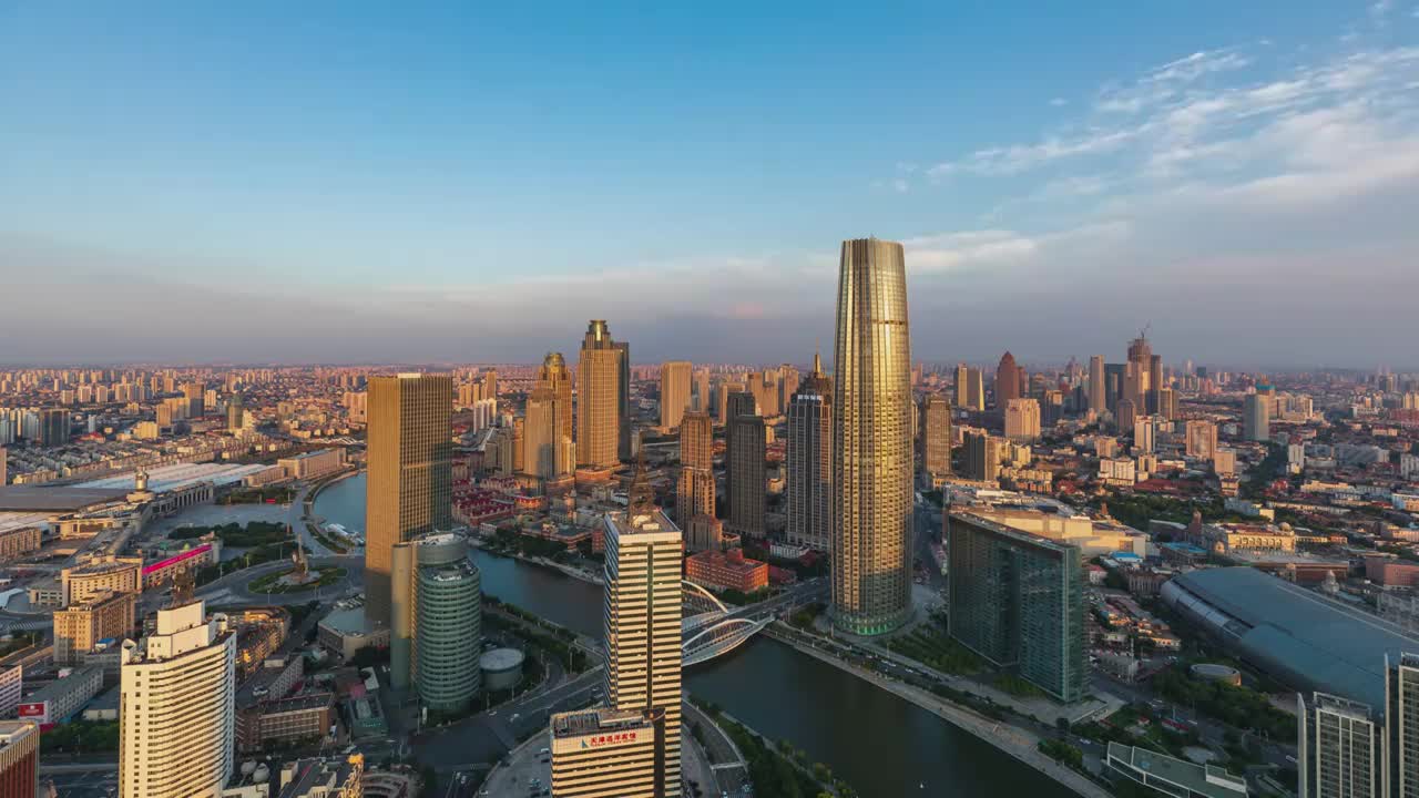 天津海河沿岸cbd晚霞延时视频素材