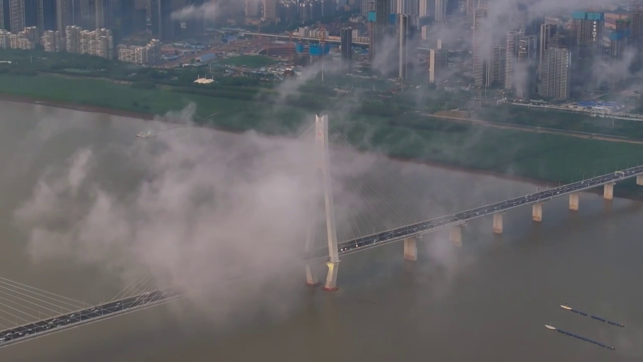 航拍武汉市雨后云海中的城市风光视频素材