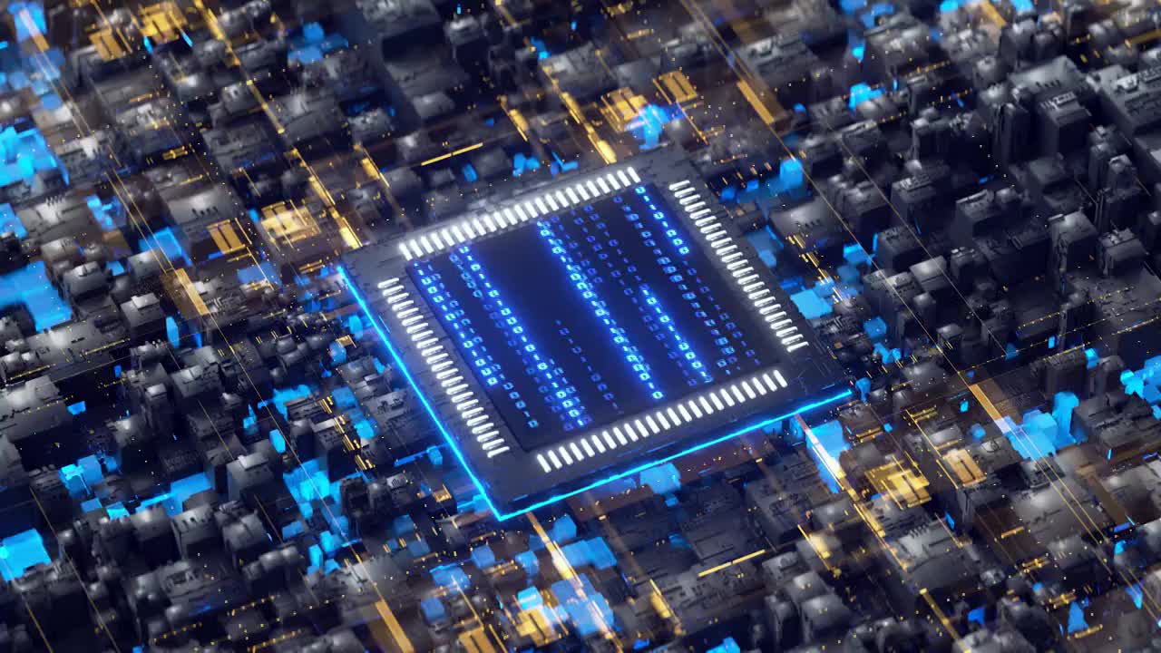 科技感芯片电路数字大数据电路板3D渲染视频素材