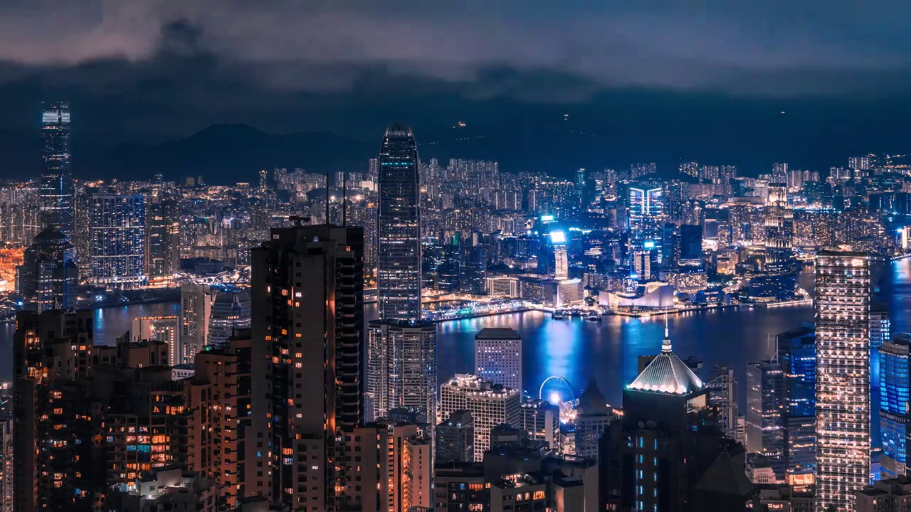 香港城市天际线夜景延时视频素材