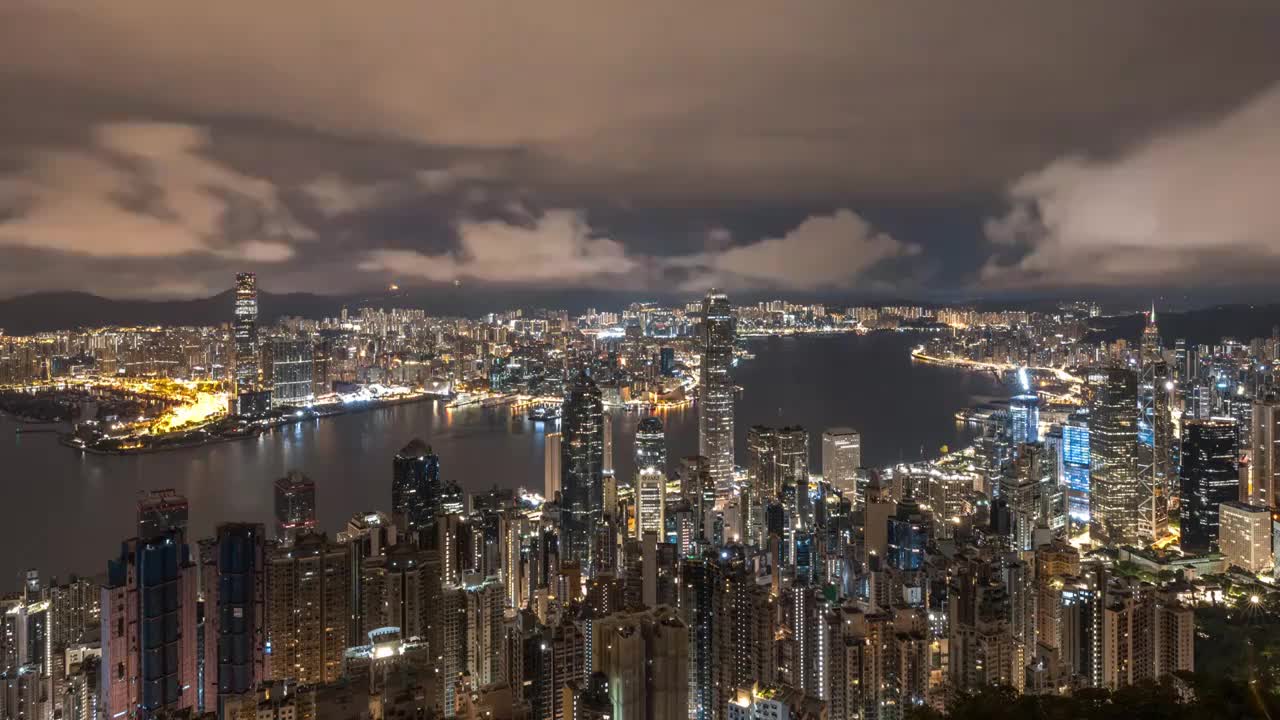 香港维多利亚港城市天际线日出延时视频素材