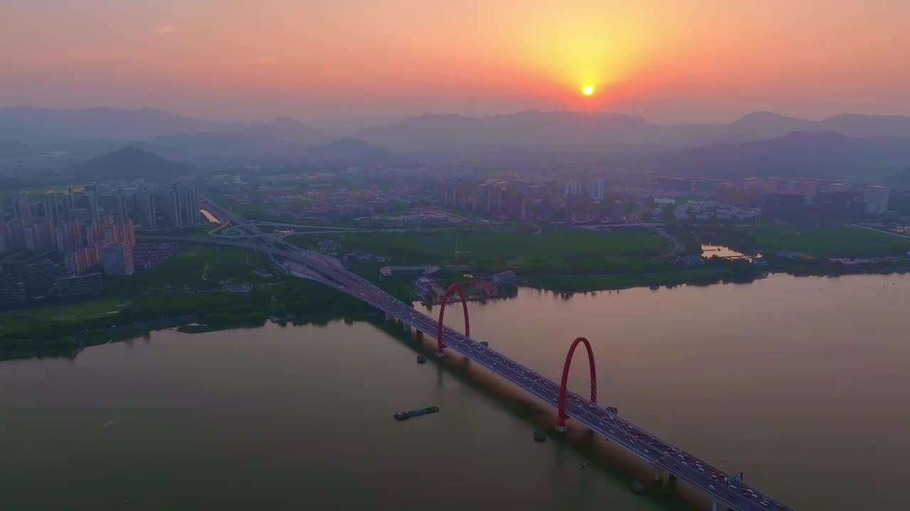 杭州之江大桥日落美景视频素材