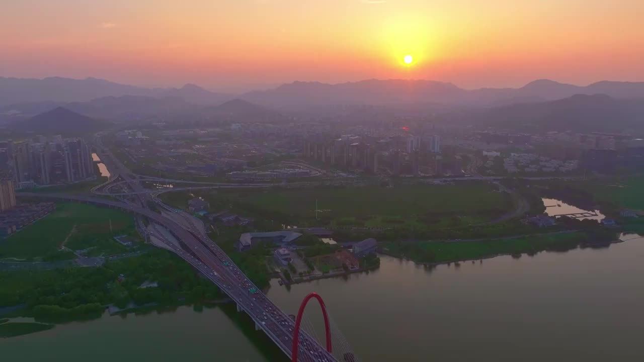 杭州之江大桥日落美景视频素材