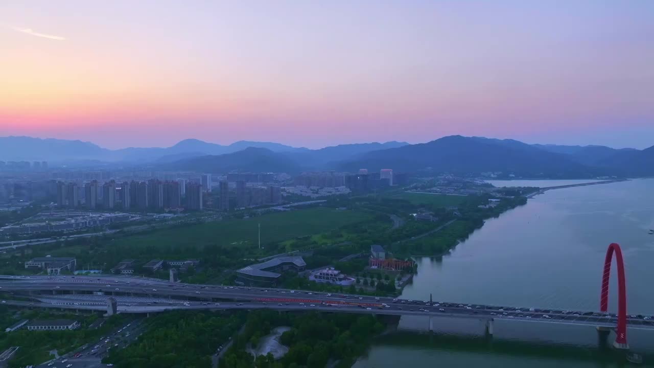 杭州之江大桥日落美景视频素材