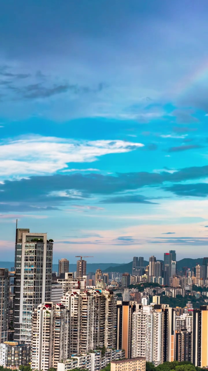 雨后重庆都市彩虹延迟视频素材