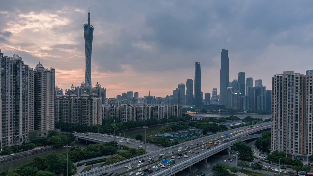 广州珠江新城日落到夜景视频素材