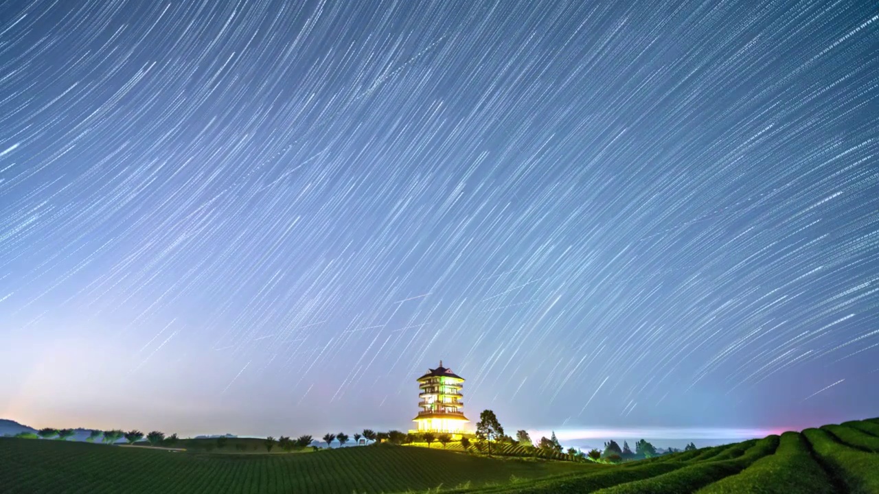 贵州遵义中国茶海景区内星空星轨银河延时摄影视频素材