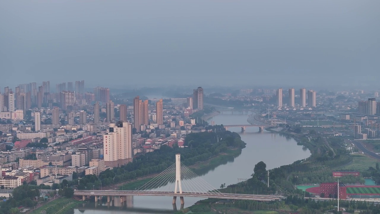 高视角中长焦航拍周口沙颍河城市大景视频素材