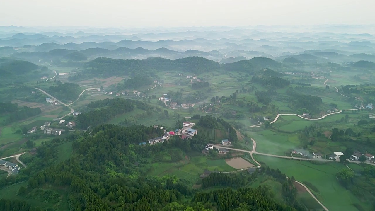 航拍南充市积善乡乡村早晨视频素材