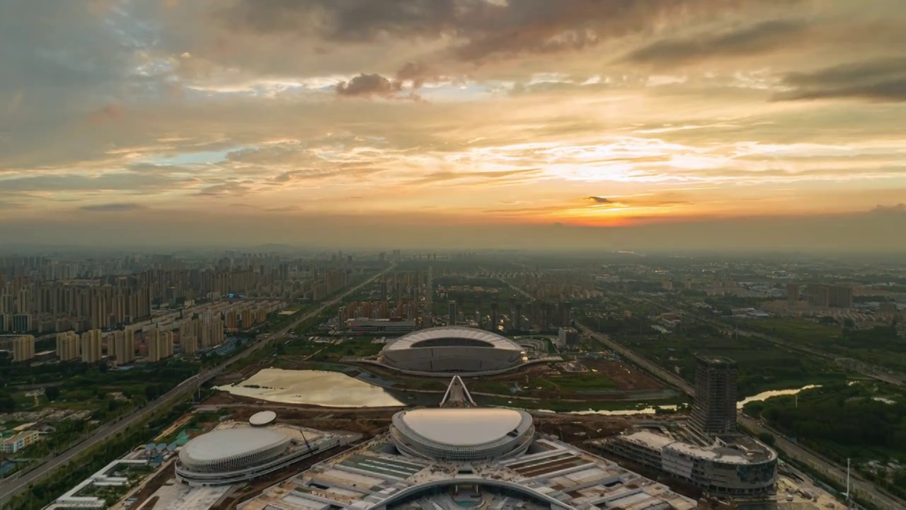 航拍临沂市奥体中心延时视频素材