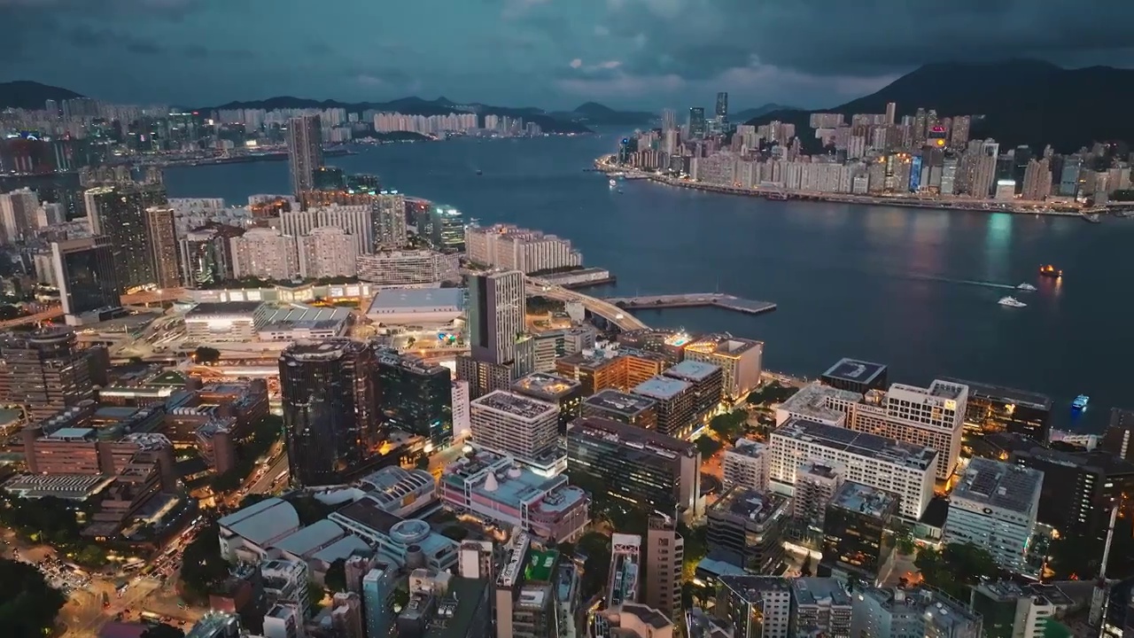 香港红磡九龙湾夜景航拍视频素材