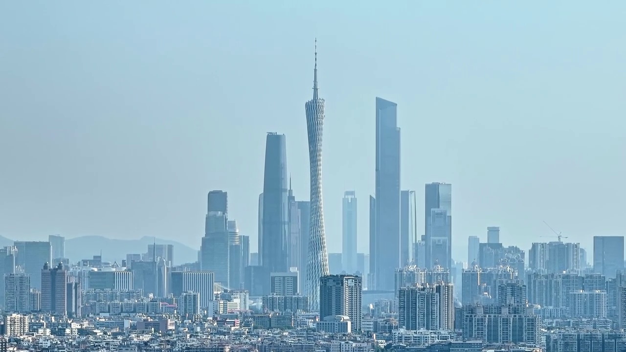 中国广州建筑天际线已去除广告标签航拍视频素材